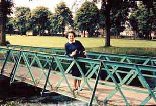 Mrs. Ruth Webb on one of the bridges in the Public Park