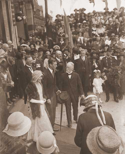 Duke and Duchess of York with Senator Armstrong of Armagh, Mr Robert Anderson, J.P., Mr. T.R. Reid of Armagh, the...